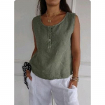 Varrukateta N&ouml;&ouml;bid Puuvill ja Linane Naiste Pluusid ja S&auml;rgid 3XL armee roheline v&auml;rv