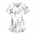 Naiste kirurgilised p&otilde;&otilde;sad moekas lillemustriga suvine vabaaja V-kaelusega l&uuml;hikeste varrukatega T-s&auml;rk kerge hambaravi loomaarsti kliiniline vormiriietus naine S