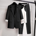 Kevadine Korea Elegantne Naiste &Uuml;likond Bleiser Vabaajap&uuml;ksid Tweed Jakk Jakk P&uuml;ksid Komplekt XXXL must