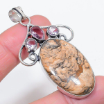 Natural Picture Jasper, Kunzite 925 Sterling Silver Jewelry Pendant 2.52 l8g37