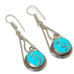 Natural Tibetan Turquoise Gemstone Handmade Jewelry Earring 2.36 h1b01