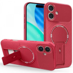Coque de Protection - BOOLING - pour iPhone 17 - Silicone Souple avec Cercle Magn&eacute;tique et Support Rouge punane