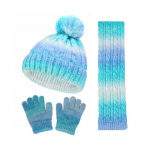 3 tk/komplekt Laste m&uuml;ts, sall, kindad komplekt Vikerkaarev&auml;rviline pl&uuml;&uuml;sist pomponiga kaunistus Kootud m&uuml;ts Tuulekindel sall Kindad komplekt Talvised aksessuaarid helesinine v&auml;rv