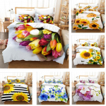 P&auml;ikeseline aed Voodipesukomplekt Lilled 3D-tr&uuml;kiga Mugav harjatud King Queen Twin Suurus Tekikate Moodsa Magamistoa Kaunistuseks EU Single 135x200cm