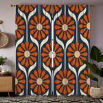 2 tk komplekt k&otilde;rglahutusega digitaalseid kardinaid tumasinise tausta ja oranži lillemustriga  Retro stiil  Sobib elutuppa 100*130 Grommet Top 1pcs