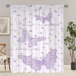 2 tk - Lilla liblikas - Tr&uuml;kitud kardinad - 100% pol&uuml;ester magamistoa kardinateks ja elutoa kaunistuseks. 100*130 Grommet Top 1pcs