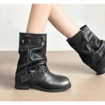 Uus Mood L&auml;&auml;ne Kauboi Saapad Naistele &Uuml;mar Varvas Metallist V&ouml;&ouml;pandlaga Volditud Virnastatud Vintage Klotskontsaga L&uuml;hikesed Saapad Zapatos Mujer 39 must