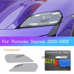 PORSCHE Taycan 2024-2025 v&auml;lisosa esilambi jaoks Must kriimustuskindel kile Kuldne kleebis L&auml;bipaistev kaitsekile esituledele puhas