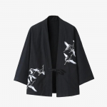 Kvaliteetne puuvilla-linasegu Jaapani mood Meeste kimono, Samurai Jaapani riided Trench-jakk M must