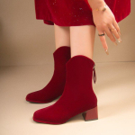 Paksu kontsaga poolsaapad mustad pruunid flokk naiste talvekingad Elegantsed k&otilde;rge kontsaga terava varbaga l&uuml;hikesed naiste papud 34 punane