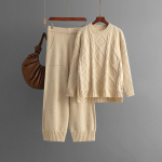 S&uuml;gis-talv laisk tuul lahtine k&otilde;rge kraega pullover, naiste &uuml;hev&auml;rviline pikkade varrukatega sviiter, kootud laia s&auml;&auml;rega p&uuml;ksid, kaheosaline komplekt One Size aprikoosi