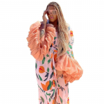 Naiste Laine Tr&uuml;kiga Maxi Kimono Avatud Eest Puhvis Varrukas Pikk Kardigan Vabaaja Boho Ranna Kate OneSize oranž