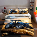 Sinine traktor p&otilde;ld Voodipesu Tekikatted Tekikatted Padjap&uuml;&uuml;rid kingitused (1 * Tekikott 2 * Padjap&uuml;&uuml;ri, ilma tekita) 135x200cm beige