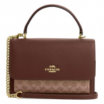COACH Klare 25 logo plaaster signature kaetud l&otilde;uend &otilde;lakott crossbody kott keskmine naiste khaki ja tume pruun pruun