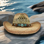 Kivistatud Kauboi M&uuml;ts Stroop&auml;ike M&uuml;ts Naistele Meestele Ranna Vintage L&auml;&auml;ne Cowgirl Pidu Suvefestival Country Muusika Peakatted 58/59 roheline