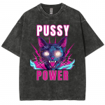Pussy Power Kassiprint Naiste T-s&auml;rk Pesitud &Uuml;mmargune Kaelus L&uuml;hike Varrukas Street Cool Top Unisex S