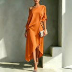 Elegantne Euroopa ja Ameerika varrukateta puuvilla-linase minimalistlik kleit naistele (2026. aasta) XXXL oranž