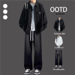 Meeste Jaapani Retro Sametist Pikkade Varrukate S&auml;rk 3-osaline Komplekt - Vabaaja Lahe Kevad/S&uuml;gis Riided Large black