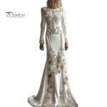 Halloweeni Cosplay Kost&uuml;&uuml;m Naistele Luukere Prindiga Maxi Kleit, Gootiline Pikkade Varrukatega Kleit Sametise 3D Lillekaunistusega, Lilleline Peole M valge