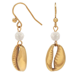 Les Tr&eacute;sors De Lily [Q8555] &ndash; valgest kullast disaink&otilde;rvar&otilde;ngad 'Cowrie' terasest - 25x10 mm valge