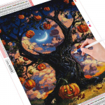 Teemanttikandid maastiku ristpistes puu pilt kivist teemantmaalist Halloweeni seinakaunistusega Full Round 20X30CM