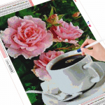 5D teemantmaaling pojeng lill t&auml;isruudukujuline &uuml;mmargune puur Rhinestone komplekt teemanttikandid kohv ristpistes kodukaunistus Full Round (20X30CM)