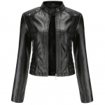 Naiste kunstnahast jope K&auml;rbitud t&otilde;mblukuga Mootorratta l&uuml;hike PU Moto Biker Outwear Sisseehitatud &otilde;huke ja taskutega mantel Stiilne needid Punk Rock Fashion bleiser M must