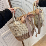 Uus saabumine K&auml;sitsi valmistatud &otilde;lgkotid Paelad Bowknot Beach Kudumine K&auml;ekott &Otilde;lakott 16X27CM