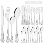 24tk Vana H&otilde;bedane Must Luksuslik Lauan&otilde;ude Komplekt Roostevabast Terasest S&ouml;&ouml;giriistade Komplekt Nuga Lusikas Kahvel Flatware Komplekt L&auml;&auml;ne Lauan&otilde;ude Komplekt h&otilde;be