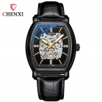 Uus TOP-i luksuslik meeste k&auml;ekell kastiga veinit&uuml;nniga automaatsed nahast &otilde;&otilde;nsad helenduvad veekindlad meeste mehaanilised k&auml;ekellad