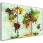 Kolmeosalise pildiga l&otilde;uenditr&uuml;kk Abstract World Map Colored 60x40 roheline