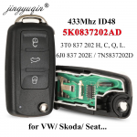 jingyuqin 3Button Remote Flip Auto v&otilde;ti 434MHz ID48 Kiip VW Volkswagen Golf Passat Tiguan Polo Jetta Beetle Skoda Fabia Seat LEON 5K0837202AD 433Mhz For VW