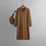 Elegantne pikad naiste s&uuml;gistalvine kampsun Kleit Suure polo kaelaga vabaajakleidid Moodne avar naiste kootud kleit One size must