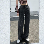 WTEMPO kaubam&auml;rgi k&otilde;rge v&ouml;&ouml;kohaga laia s&auml;&auml;rega teksad Naiste reguleeritavad sirged, kitsad, kitsad drapeeritud p&uuml;ksid venivate s&auml;&auml;rtega teksadega S must