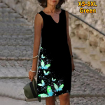 Naiste V-kaelusega suvine rahvahulk lillasid liblikas lilledega prinditud kleit vabaaja varrukateta mood vabaaja vabad seksikad kleidid, suur suurus XS-8XL XS lilla