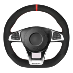 Roolikatte pehme must seemisnahk Mercedes-Benz A45 AMG W205 C43 C63S AMG CLA45 CLS63 AMG GLC 43 63 AMG GLE43 63 jaoks White Thread gray