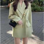 V&auml;ike kost&uuml;&uuml;m jakk Kevadine ja s&uuml;gisene naiste roheline avar pikkade varrukatega &uuml;likond L