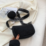 V&auml;ikesed Rhinestone Crossbody kotid Hobo k&auml;ekotid naistele, mitmeotstarbeline pehme &otilde;lakott koos rahakotiga 2 tk/komplekt must