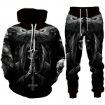 Isiksus gooti pealuu 3D prindiga kapuutsiga p&uuml;kste komplekt meeste/naiste naljakas Halloweeni t&auml;navar&otilde;ivaste riietus&uuml;likond hiphop 2-osaline spordidress L