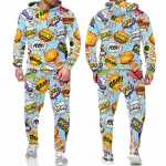 Meeste komplektid Naljakas Bang Graffiti 3D prinditud kapuutsid ja p&uuml;ksid Meeste dressid Hip Hop Trend Sportwear 2-osalised &uuml;likonnad, &uuml;lisuured r&otilde;ivad 5XL
