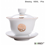 BORREY Bone China Gaiwan valge portselanist teekann Travel Kung Fu teekomplekt K&auml;sitsi maalitud keraamiline Gaiwan kontoritee tass Puer Kettlle Blessing
