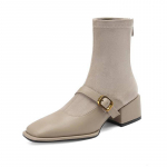 Krazing Pot Flock Lehma nahk Talvine kandiline varvas Med kontsad T&otilde;mblukuga Stretch Saapad Stovepipe Naiste Poolsaapad 34 must