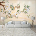 Tapeet 3D Reljeef Magnoolia Lille Seinapilt Elutoa Televiisor Taust Seinakaunistus Kaasaegsed kodu taustapildid 200 cm(W) x 140 cm(H)