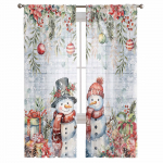 J&otilde;ulud Talvine Lumememm Lumehelbed L&auml;bipaistvad Kardinad J&otilde;ulud Kodukaunistused Aken T&uuml;llkardinad elutuppa magamistuppa W135 x H114cm