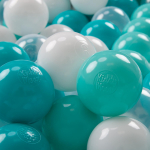KiddyMoon 100 pallid 7cm/2,75 tolli pehmest plastikust m&auml;ngupallid lastele, hele t&uuml;rkiissinine/valge/l&auml;bipaistev/t&uuml;rkiissinine 100 Balls/7cm-2.75in