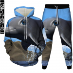 Meeste moe dressikomplektid Shark Dolphin Fish Creative Animal 3D Prindiga riided kapuuts + p&uuml;ksid Naiste vabaaja spordir&otilde;ivad Suurus S-6XL M
