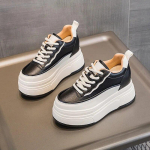 Fujin 9 cm naiste platvormkiil vabaaja s&uuml;gise lehm ehtsast nahast naisele kindlad ergonoomilised poolsaapad paksud tossud kevadkingad 37 must