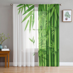 Green Bamboo Forest l&auml;bipaistvad kardinad magamistoa elutuppa t&uuml;llkardinad k&ouml;&ouml;giakna jaoks Voile kardinad 135W x 114H(cm)