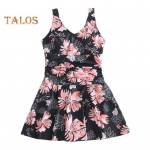 Naiste lillemustriga Monokini s&uuml;gav V-kaelusega varrukateta Flowy Hem &Uuml;hes t&uuml;kis ujumisriided Slim Fit ujumiskost&uuml;&uuml;m Kleit-stiilis rannar&otilde;ivad L sinine