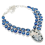 Natural Chrome Diopside,Iolite Gemstone 925 Sterling Silver Necklace 18 i8a29